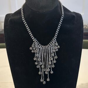 REBEKAH PRICE Cascade Crystal Drop Glam Necklace in Antique Silver Plated Metal